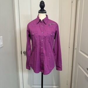 Cowgirl Hardware Purple Rhinestone Pistol‎ Western Shirt Medium Rodeo Pearl Snap